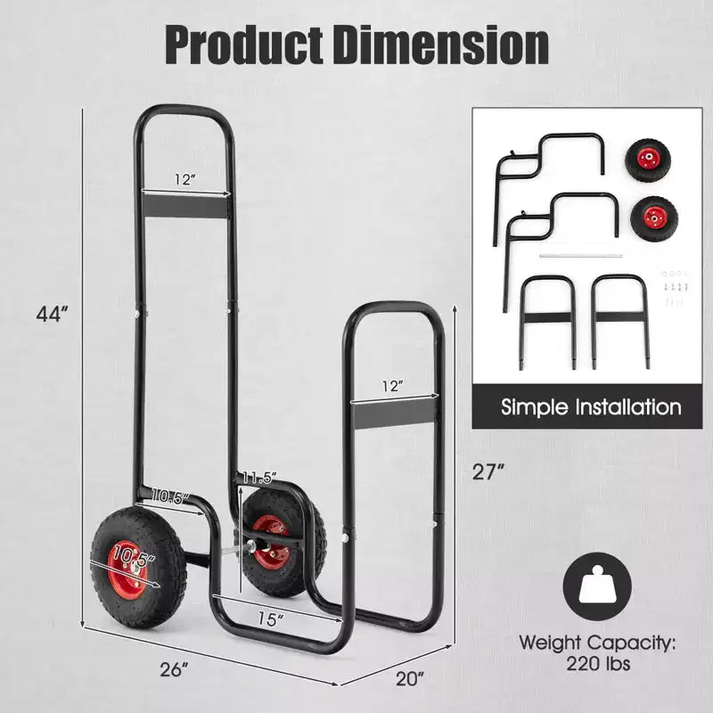 Costway Firewood Log Cart Carrier Firewood Cart Wood Hauler with Wear-Resistant and Shockproof Rubber Wheels