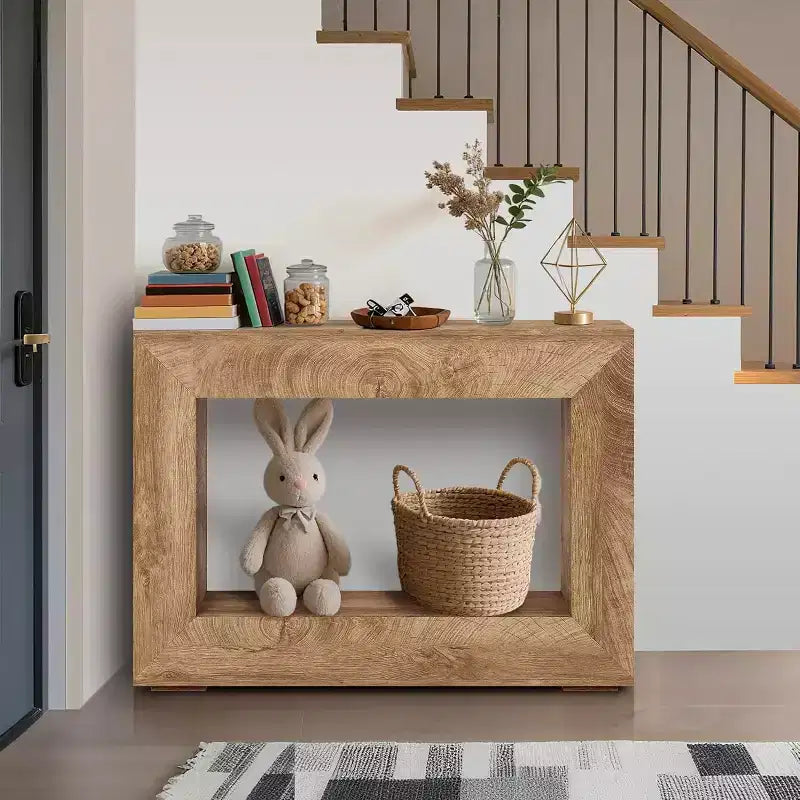 Beige Rustic Console Table with Lower Shelf, 47"