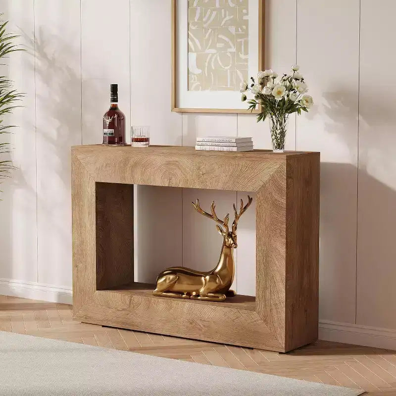 Beige Rustic Console Table with Lower Shelf, 47"