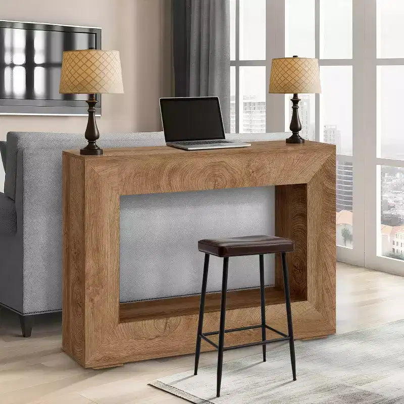 Beige Rustic Console Table with Lower Shelf, 47"