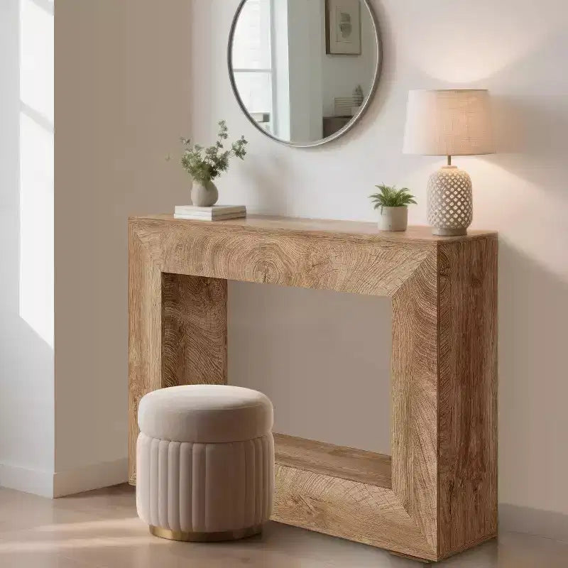 Beige Rustic Console Table with Lower Shelf, 47"