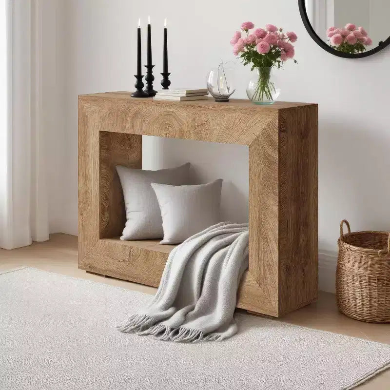Beige Rustic Console Table with Lower Shelf, 47"