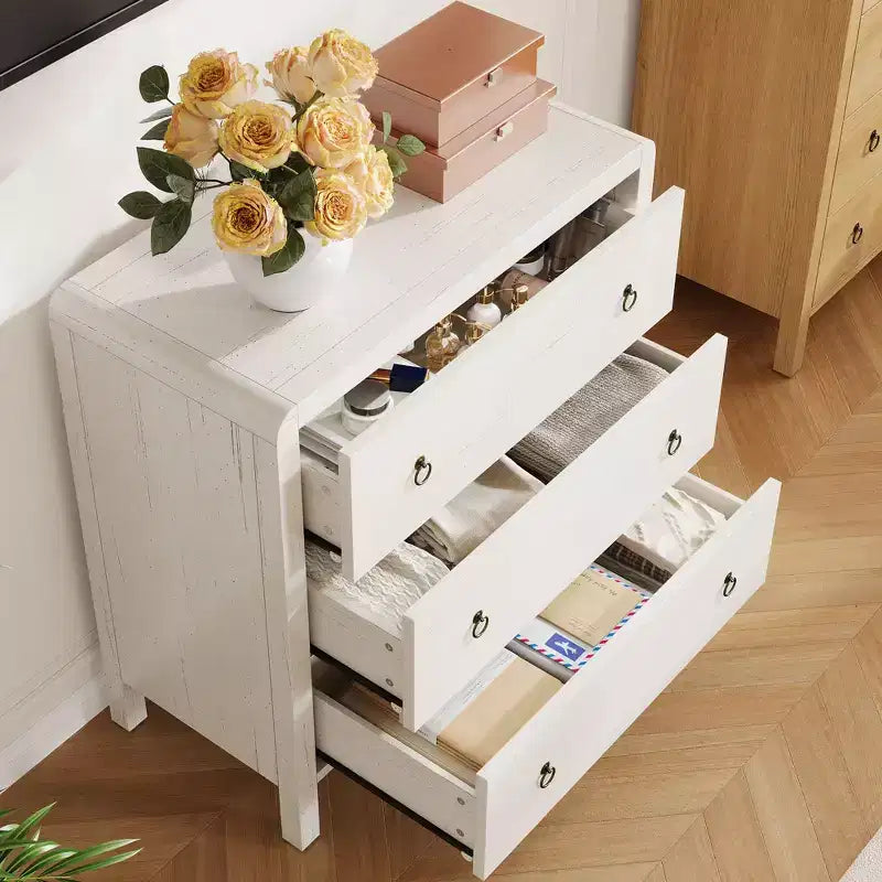 White Lacquered Wood Dresser, 3 or 5 Drawers, 1-Person