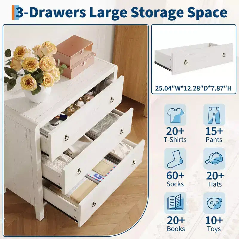 White Lacquered Wood Dresser, 3 or 5 Drawers, 1-Person