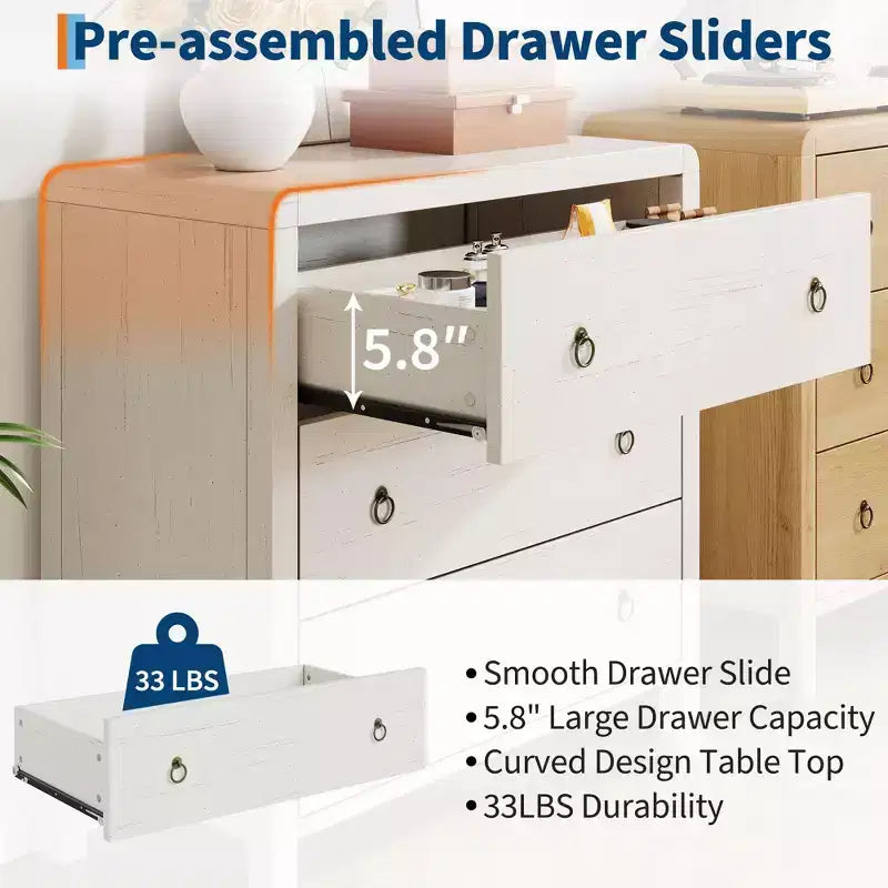 White Lacquered Wood Dresser, 3 or 5 Drawers, 1-Person