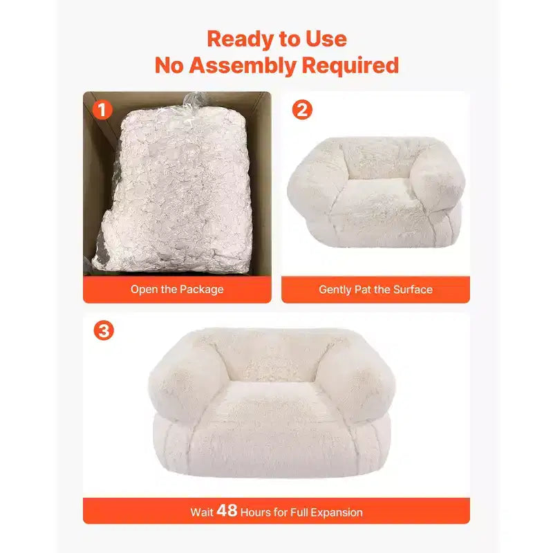 Beige Bean Bag Chair with Armrests, 1-Person Adult