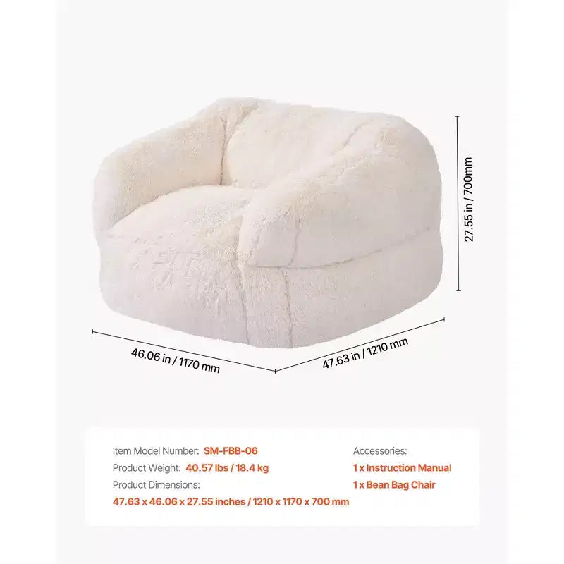 Beige Bean Bag Chair with Armrests, 1-Person Adult