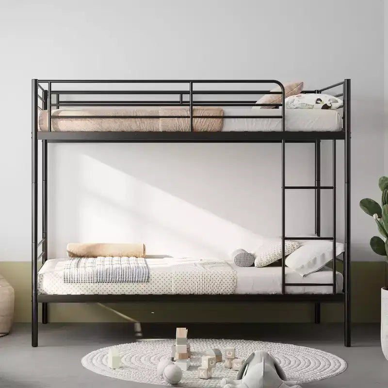 Black/White Twin Metal Bunk Bed with Ladder, 2-Person