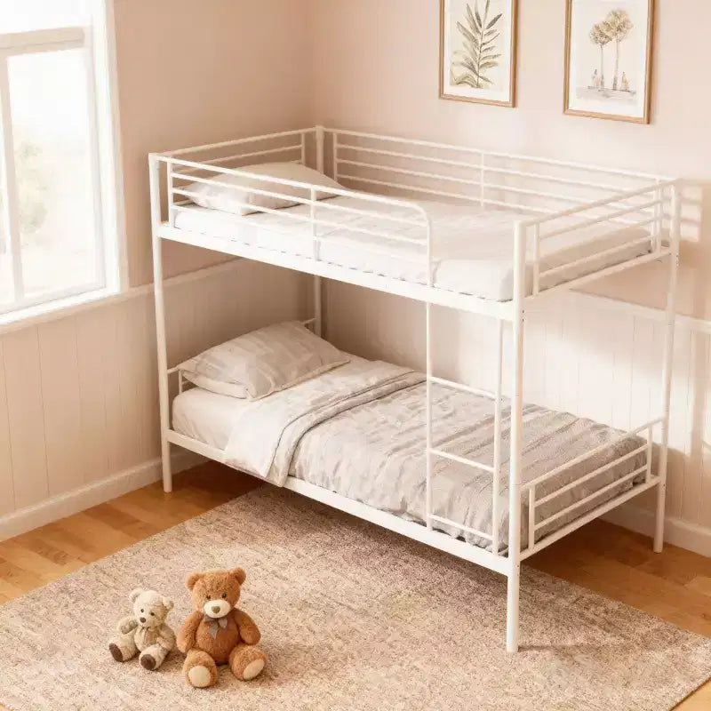 Black/White Twin Metal Bunk Bed with Ladder, 2-Person
