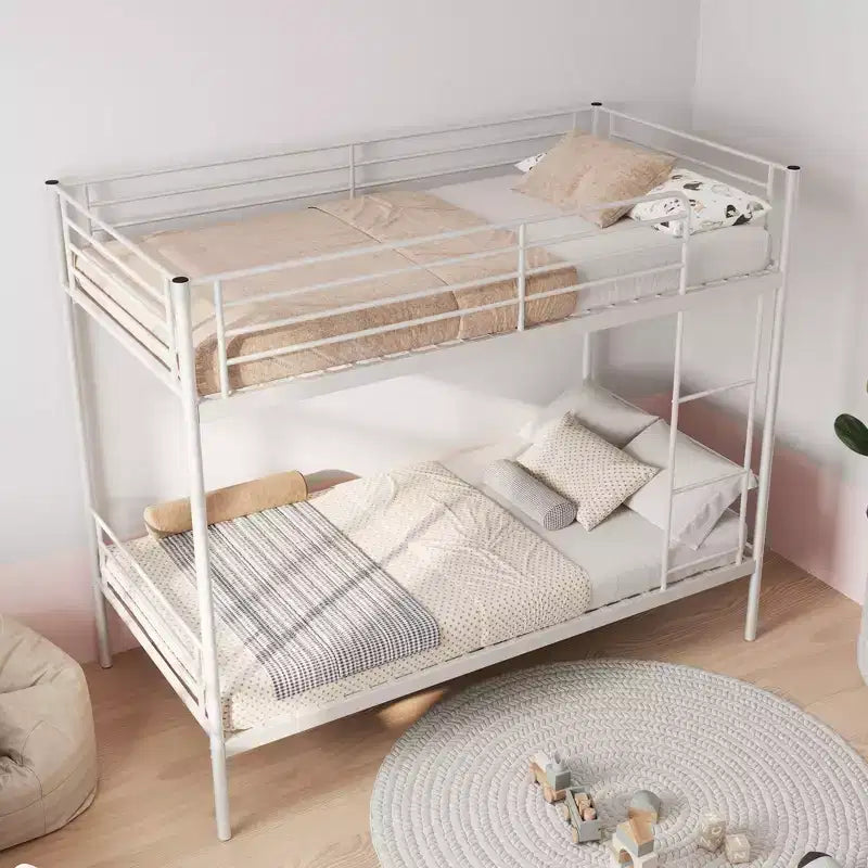 Black/White Twin Metal Bunk Bed with Ladder, 2-Person