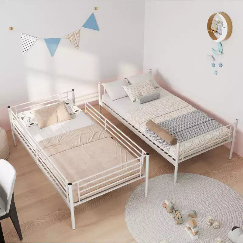 Black/White Twin Metal Bunk Bed with Ladder, 2-Person