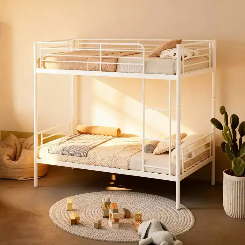 Black/White Twin Metal Bunk Bed with Ladder, 2-Person