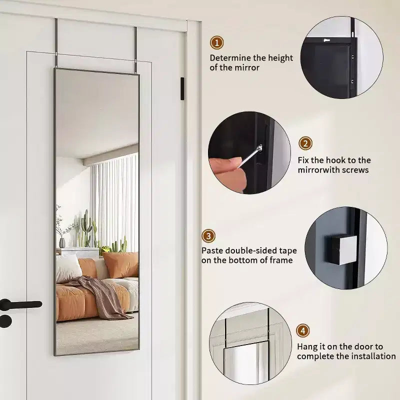Black Full Length Over-Door Mirror, 1-Person