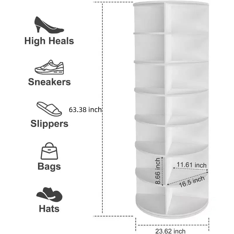 White 7-Tier Rotating Shoe Rack, Freestanding, Holds 28 Pairs