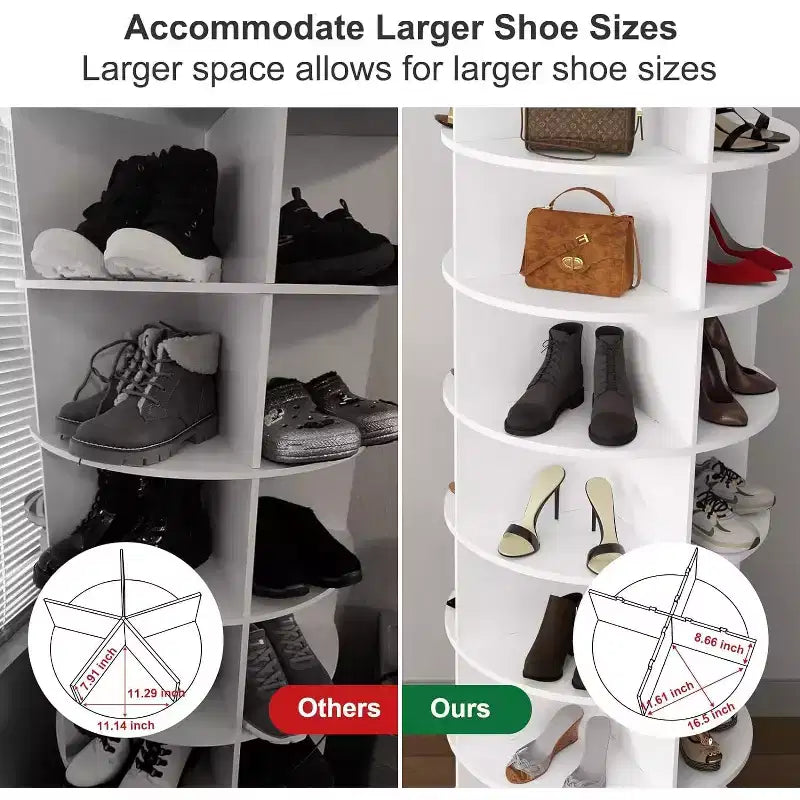 White 7-Tier Rotating Shoe Rack, Freestanding, Holds 28 Pairs