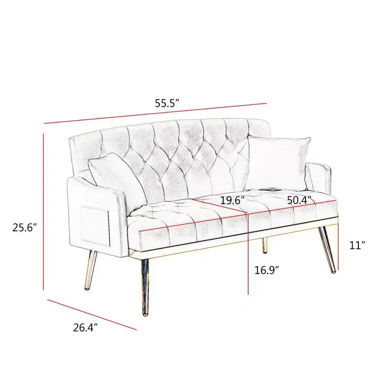 Pink Teddy Fabric Loveseat Sofa, 2-Seater, Metal Gold Legs