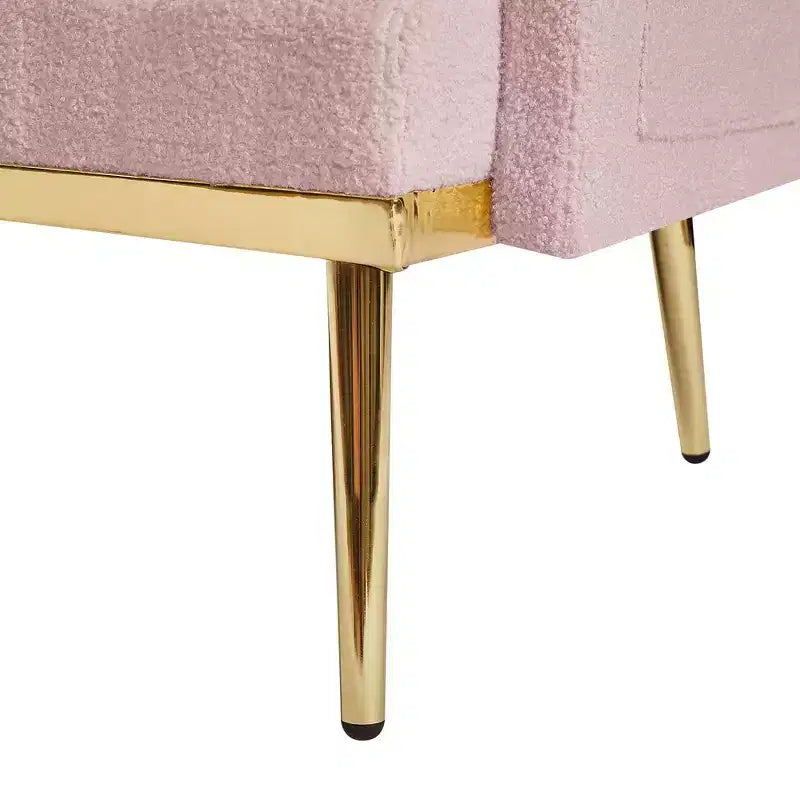 Pink Teddy Fabric Loveseat Sofa, 2-Seater, Metal Gold Legs