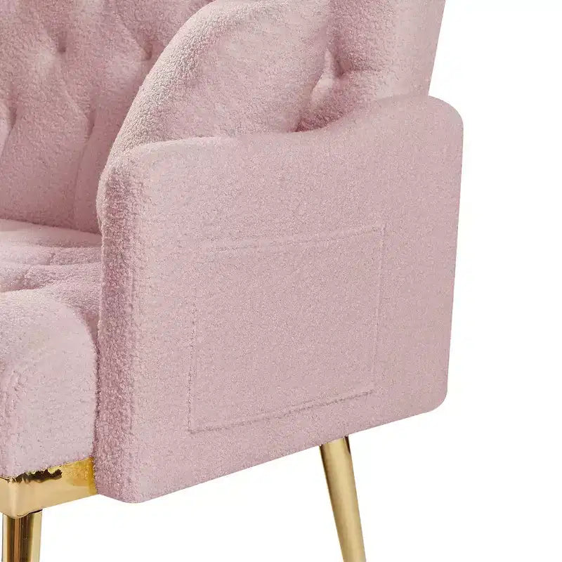 Pink Teddy Fabric Loveseat Sofa, 2-Seater, Metal Gold Legs