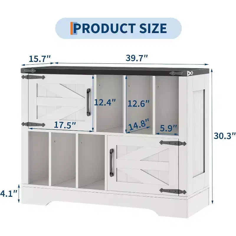 Blue/White Farmhouse Vinyl Record Cabinet with 2 Barn Doors, 1-Person