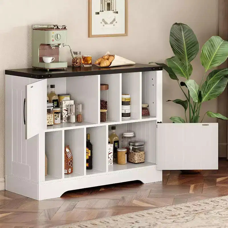 Blue/White Farmhouse Vinyl Record Cabinet with 2 Barn Doors, 1-Person