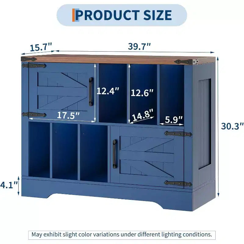 Blue/White Farmhouse Vinyl Record Cabinet with 2 Barn Doors, 1-Person