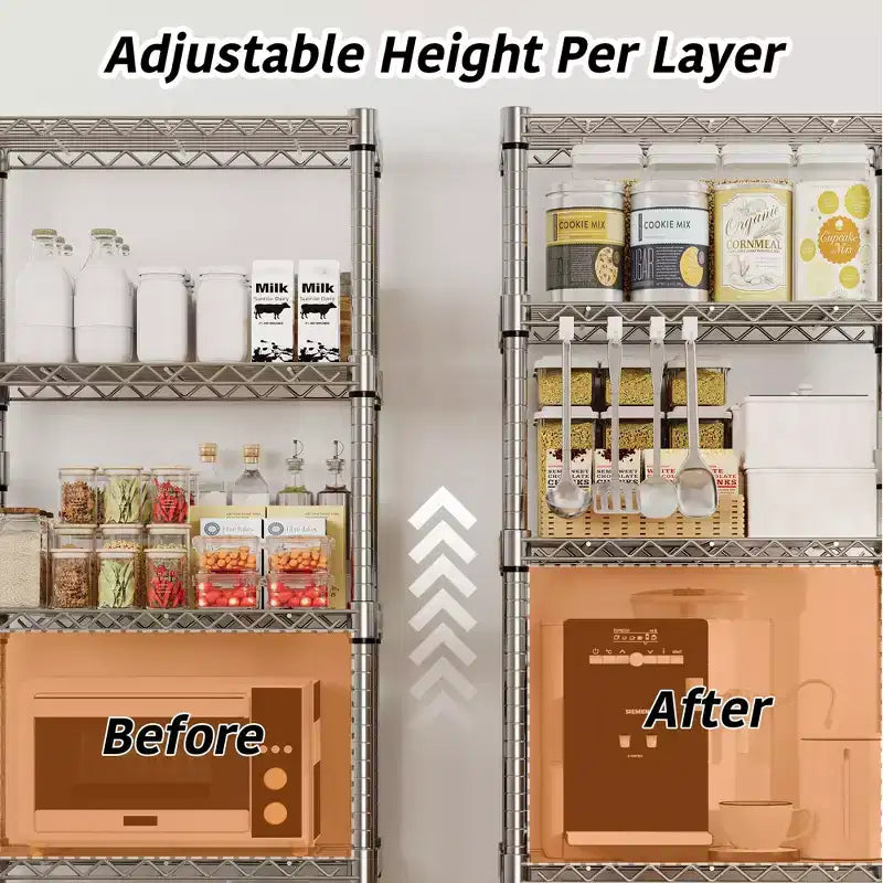 Silver 5-Tier Adjustable Wire Shelving Unit with Wheels