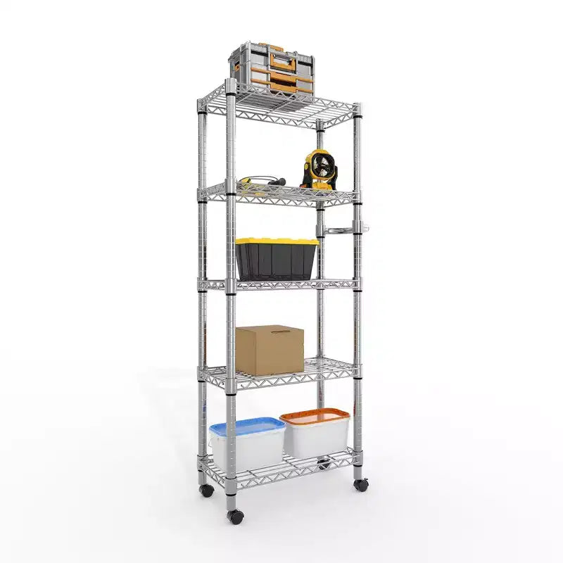 Silver 5-Tier Adjustable Wire Shelving Unit with Wheels
