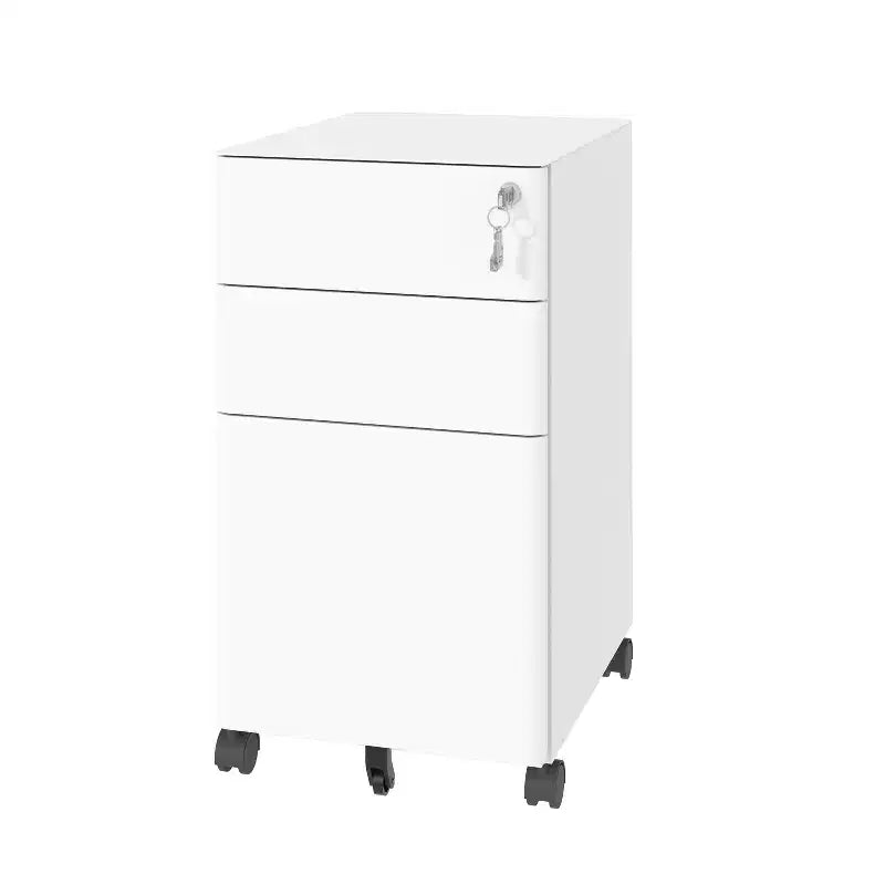 White 3-Drawer Mobile File Cabinet with Lock – Steel, for 1 User, Office/Home
