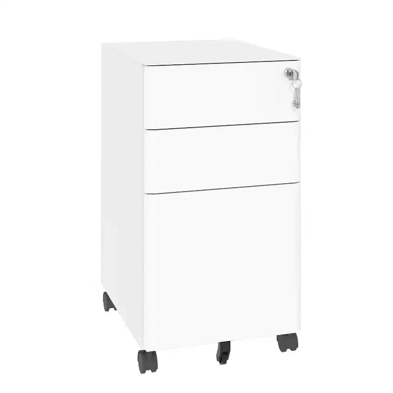White 3-Drawer Mobile File Cabinet with Lock – Steel, for 1 User, Office/Home
