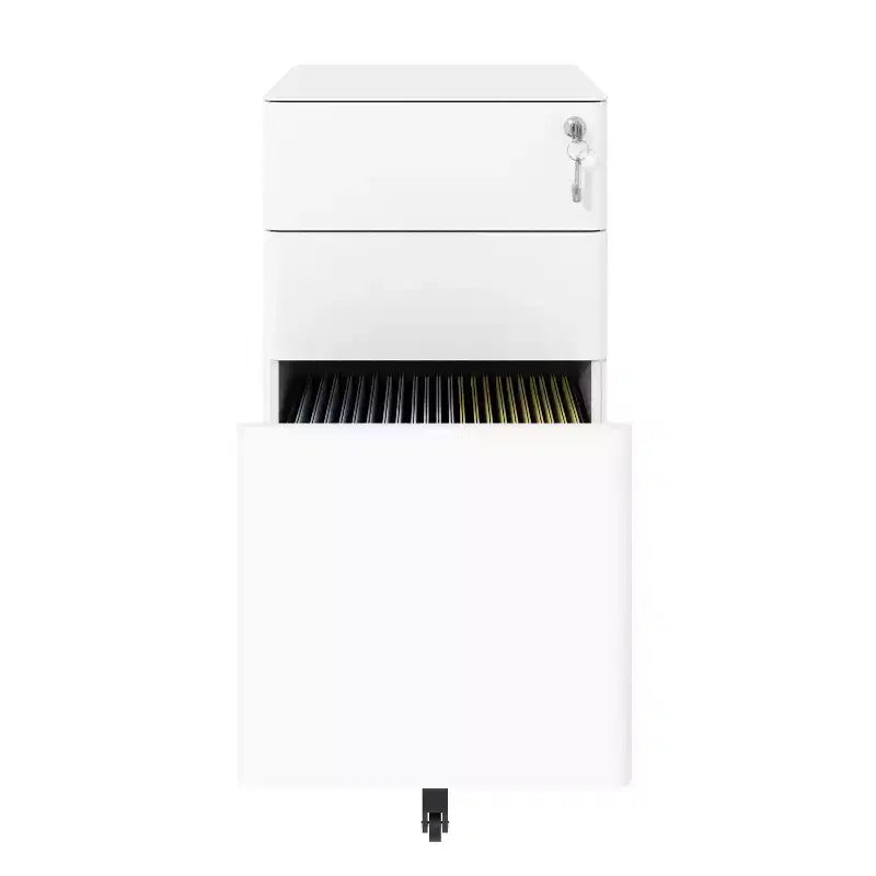 White 3-Drawer Mobile File Cabinet with Lock – Steel, for 1 User, Office/Home