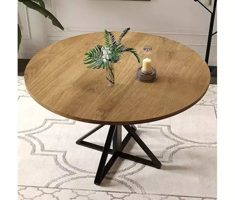 Black / Brown / Natural Round Dining Table, Pedestal Base, Seats 4