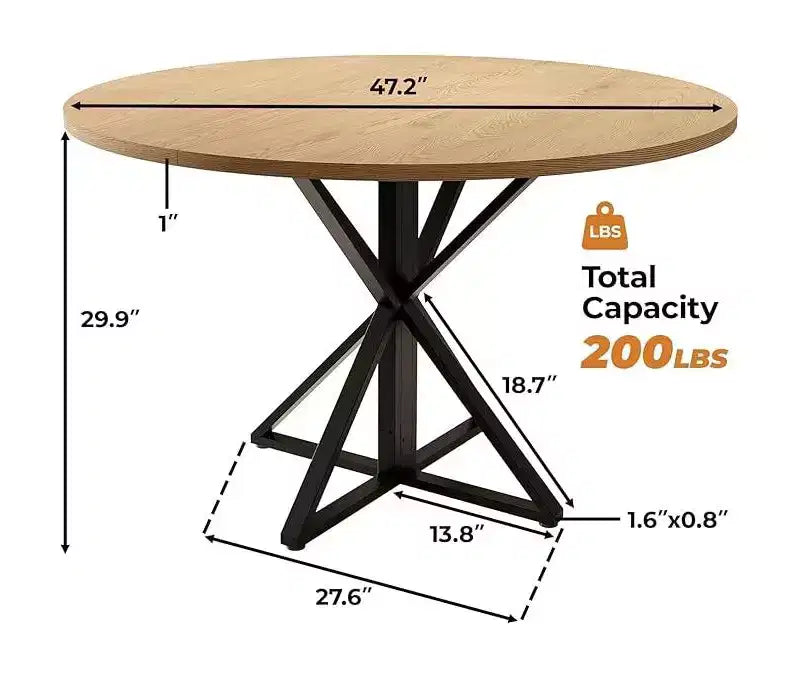 Black / Brown / Natural Round Dining Table, Pedestal Base, Seats 4