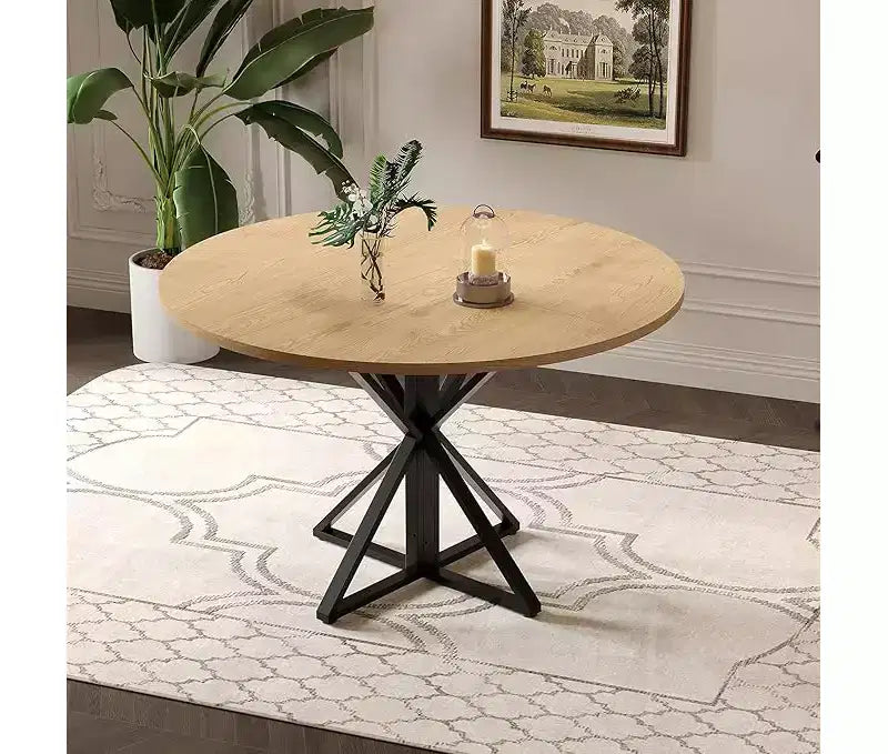 Black / Brown / Natural Round Dining Table, Pedestal Base, Seats 4