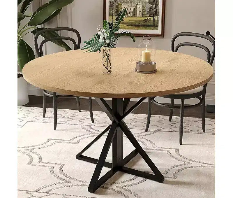 Black / Brown / Natural Round Dining Table, Pedestal Base, Seats 4