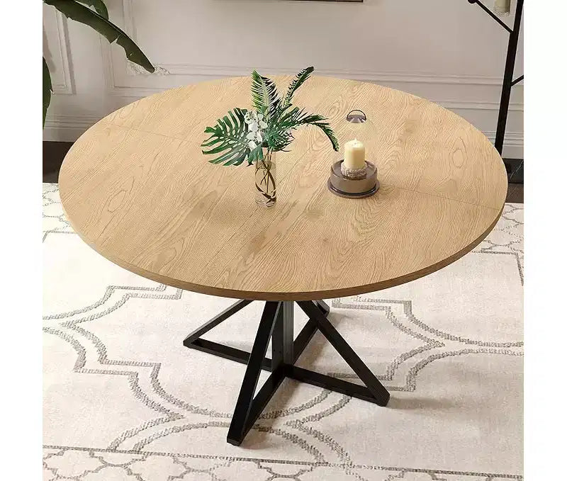 Black / Brown / Natural Round Dining Table, Pedestal Base, Seats 4