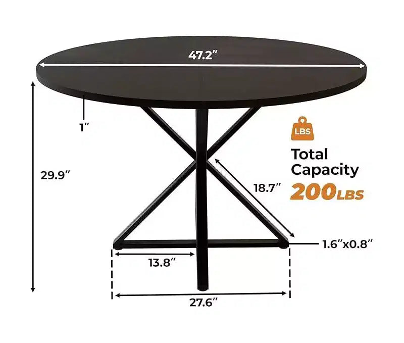 Black / Brown / Natural Round Dining Table, Pedestal Base, Seats 4