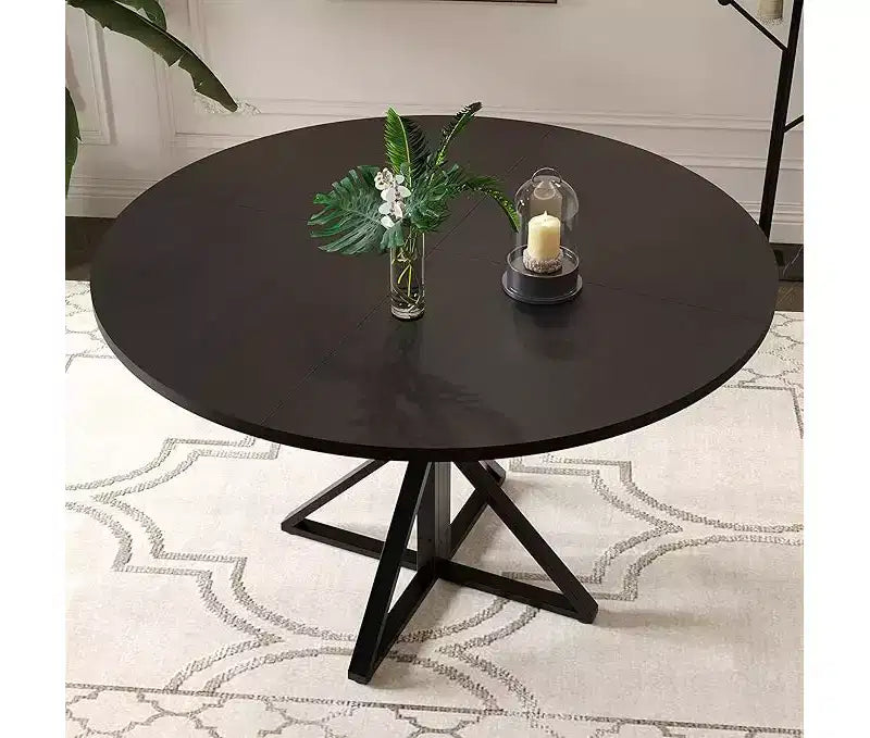 Black / Brown / Natural Round Dining Table, Pedestal Base, Seats 4