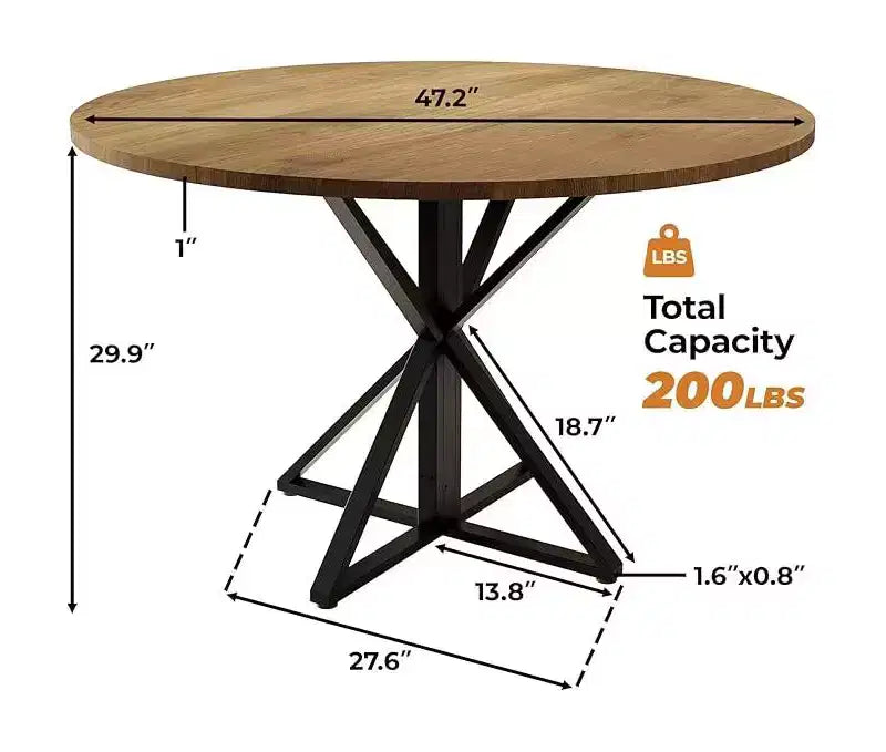 Black / Brown / Natural Round Dining Table, Pedestal Base, Seats 4