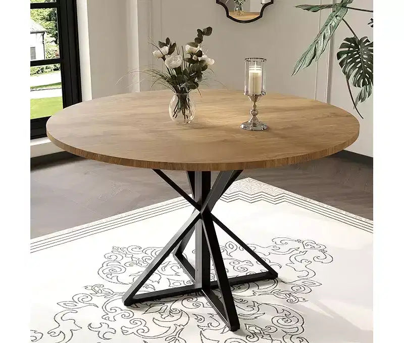 Black / Brown / Natural Round Dining Table, Pedestal Base, Seats 4