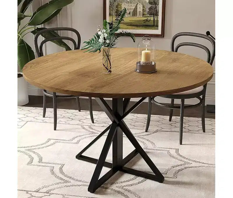Black / Brown / Natural Round Dining Table, Pedestal Base, Seats 4