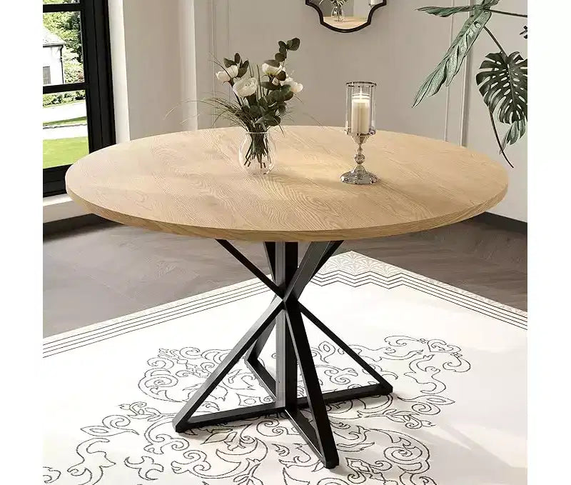 47 in Round Dining Table for 4, Wooden Circle Dinner Table, Heavy Duty Metal Pedestal & 4 Parts of Tabletop, Round Pedestal Kitchen Tables